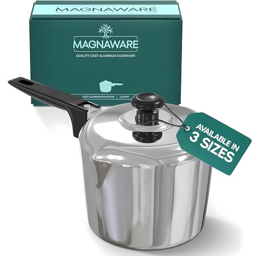 Magnaware Cast Aluminum Sauce Pan with Lid 3 Quart - Multipurpose Lightweight Saucepan with 2 Side Pour Spouts & Stay-Cool Handle - Small Cooking Pot for Sauces, Pasta, Soup - Oven Safe